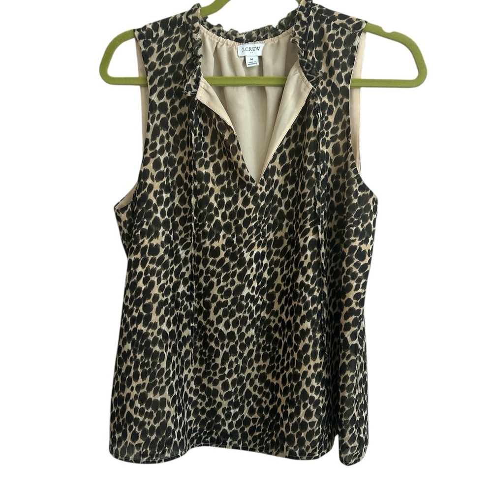 J. Crew Cream and Black Sleeveless Blouse with Notched Collar